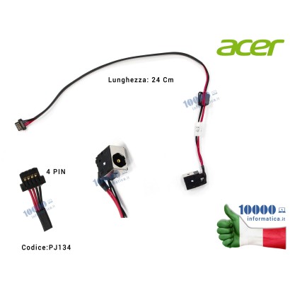 50.S6802.003 Connettore DC Power Jack PJ134 ACER Aspire D250 P531 KAV10 KAV60 (24 cm) DC301007400 50.S6802.003 50S6802003