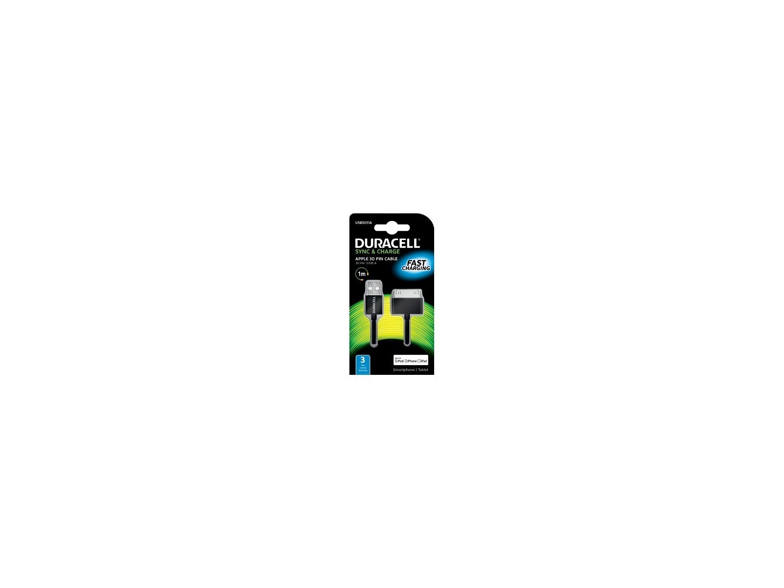 USB5011A Duracell Sync/Charge Cavo 1 Metre Nera Adatto per Apple iPhone/iPad 30 Pin Devices USB5011A Duracell Sync/Charge Cavo 1 Metre Nera Adatto per Apple iPhone/iPad 30 Pin Devices