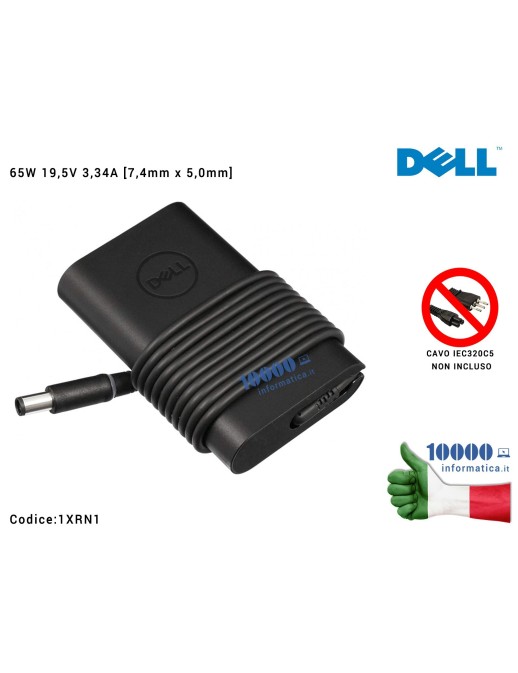 1XRN1 Alimentatore DELL 65W 19,5V 3,34A [7,4mm x 5,0mm] Latitude 7389 7390 7480 7490 E5270 E5470 E7270 E7470 5490 E5530 E6420...