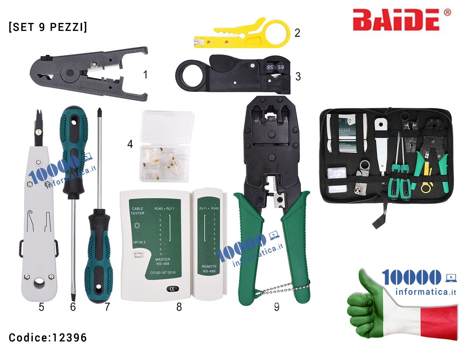 12396 Borsetta Attrezzi Rete Kit Networking SPLINKTECH RJ1-KIT Set 9 pezzi per Pinza Crimpatrice 8P8C RJ45 Plug Tester LAN Co... 12396 Borsetta Attrezzi Rete Kit Networking SPLINKTECH RJ1-KIT Set 9 pezzi per Pinza Crimpatrice 8P8C RJ45 Plug Tester LAN Co...