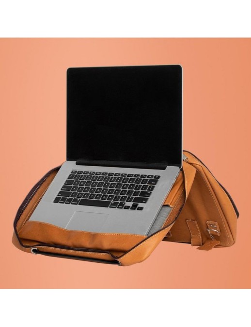RGOAVLAPBR R-Go Tools R-Go Viva 15.6" Laptopbag Full Grain Leather (LWG Certified) Integrated Laptop Stand Shoulder Strap Brown