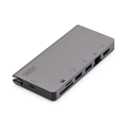 DA-70877 Digitus USB-C Multiport Travel Dock 8 Port gray 2x video 2x USB-C 2x USB3.0 RJ45,2x card reader 808555