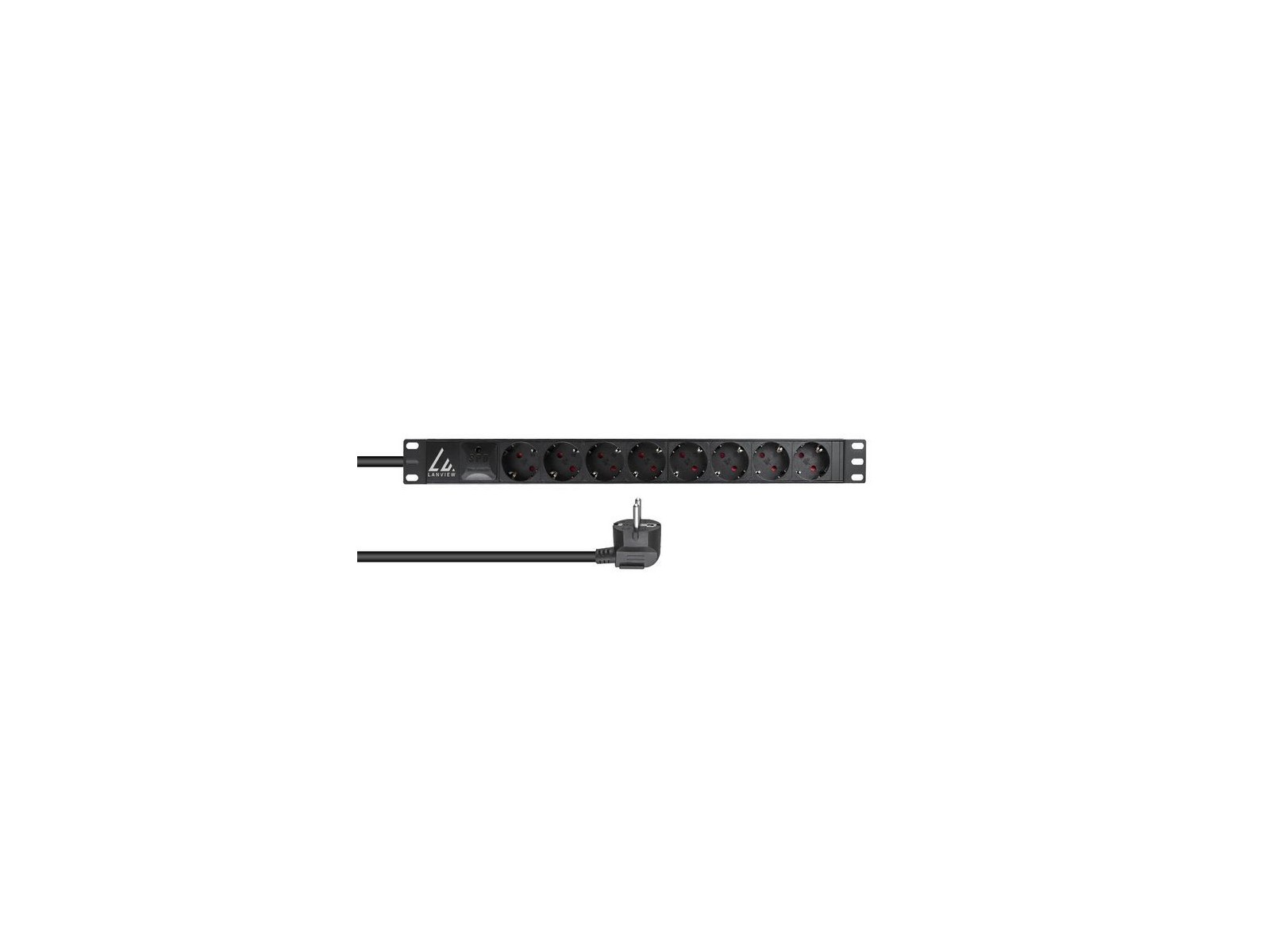 LVR-3MSCH-SPD-SCH8 Lanview 19'' rack mount power strip, 3m, 16A with 8 x Schuko F outlets LVR-3MSCH-SPD-SCH8 Lanview 19'' rack mount power strip, 3m, 16A with 8 x Schuko F outlets