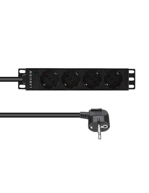 LVR-2MSCH-LIC-SCH4 Lanview 10'' rack mount power strip, 2m, 13A with 4 x Schuko outlets