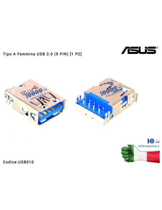 USB010 Connettore Porta USB 3.0 Tipo A Femmina (9 PIN) [1 PZ] ASUS A54 A54C K54 K54C K54LY X54 X54C X54L X540 X540S A83S K43 ...
