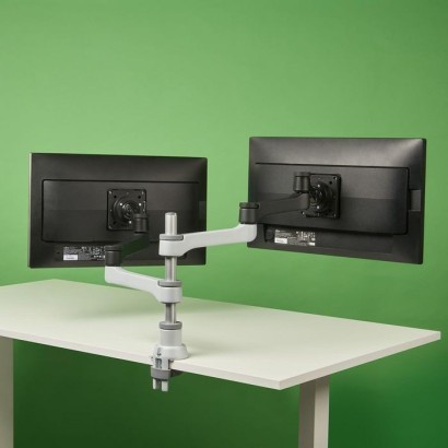 RGOVLZE4TWSI R-Go Tools R-Go Zepher 4 C2, Circular Dual Monitor Arm, Desk Mount, Adjustable, 0-8 kg, Black-Silver, Low Carbon Fo