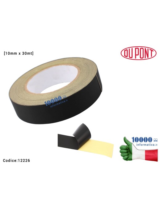 12226 Nastro Adesivo di stoffa isolante nero in tessuto acetato [10mm x 30mt] Alte Temperature Polyimide Tape Protezione Sche...