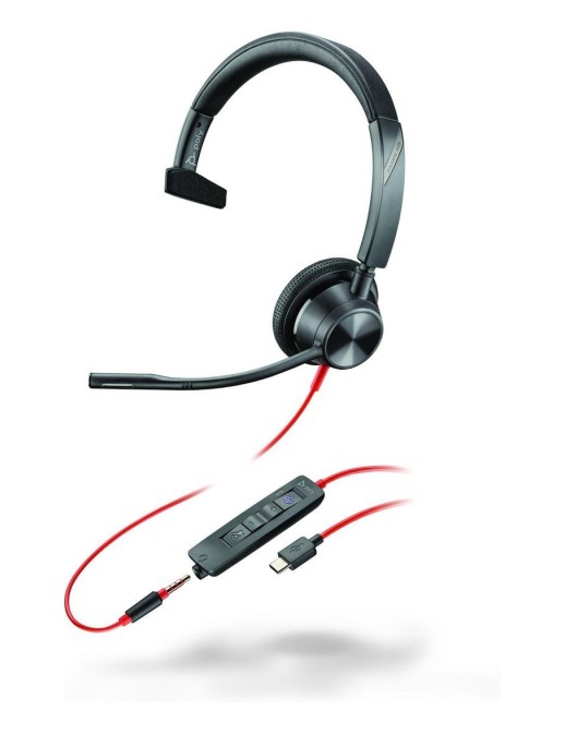 8X218AA HP Blackwire 3315 Monaural Microsoft Teams Certified USB-C Headset +3.5mm Plug +USB-C/A Adapter 214015-101