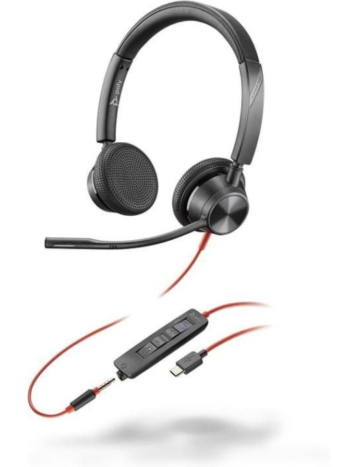 8X222AA HP Blackwire 3325 Stereo Microsoft Teams Certified USB-C Headset +3.5mm Plug +USB-C/A Adapter 214017-101