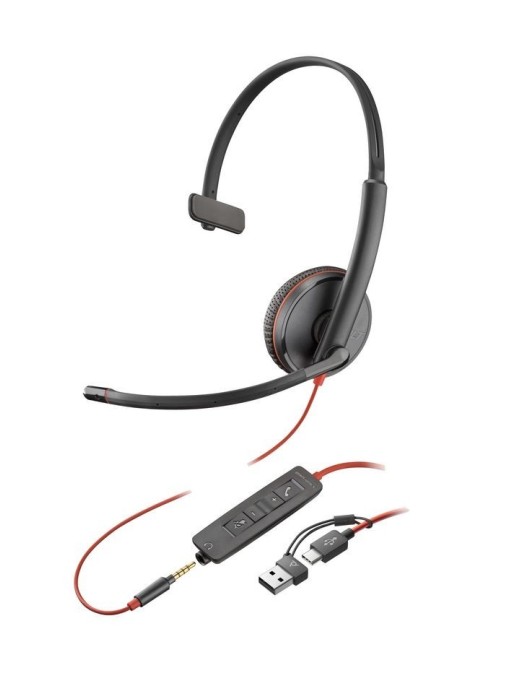 8X227A6 HP Blackwire 3215 Monaural USB-C Headset +3.5mm Plug +USB-C/A Adapter (Bulk) 209750-101