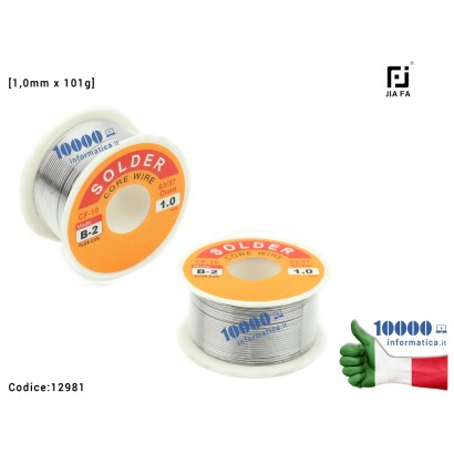12981 Stagno JIAFA CF-1020 [1,0mm x 101g] (Sn 63% Pb 37%) CF-10 B-2 Flux 2% Bobina per Saldature Rotolo Saldatura Solder Sold...