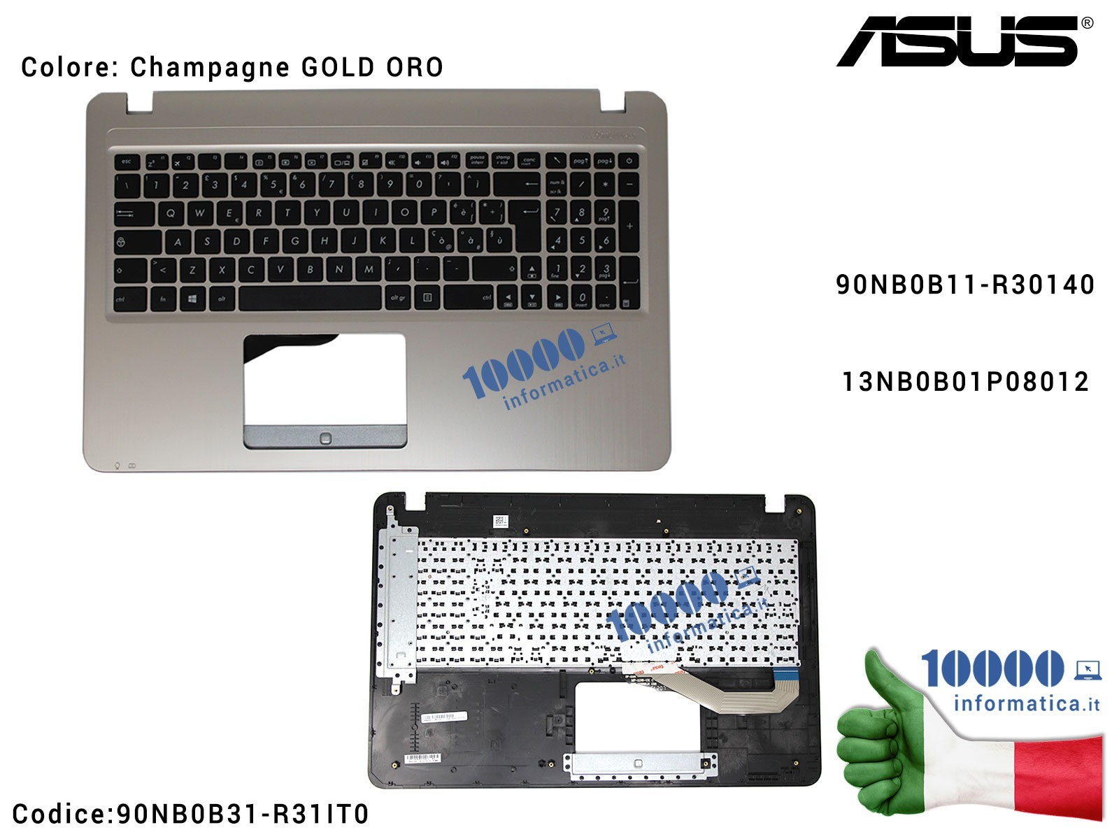 90NB0B31-R31IT0 Tastiera Italiana Completa di Top Case Superiore ASUS VivoBook X540 F540 (Icicle Gold) F540S X540S X540SA F54... 90NB0B31-R31IT0 Tastiera Italiana Completa di Top Case Superiore ASUS VivoBook X540 F540 (Icicle Gold) F540S X540S X540SA F54...