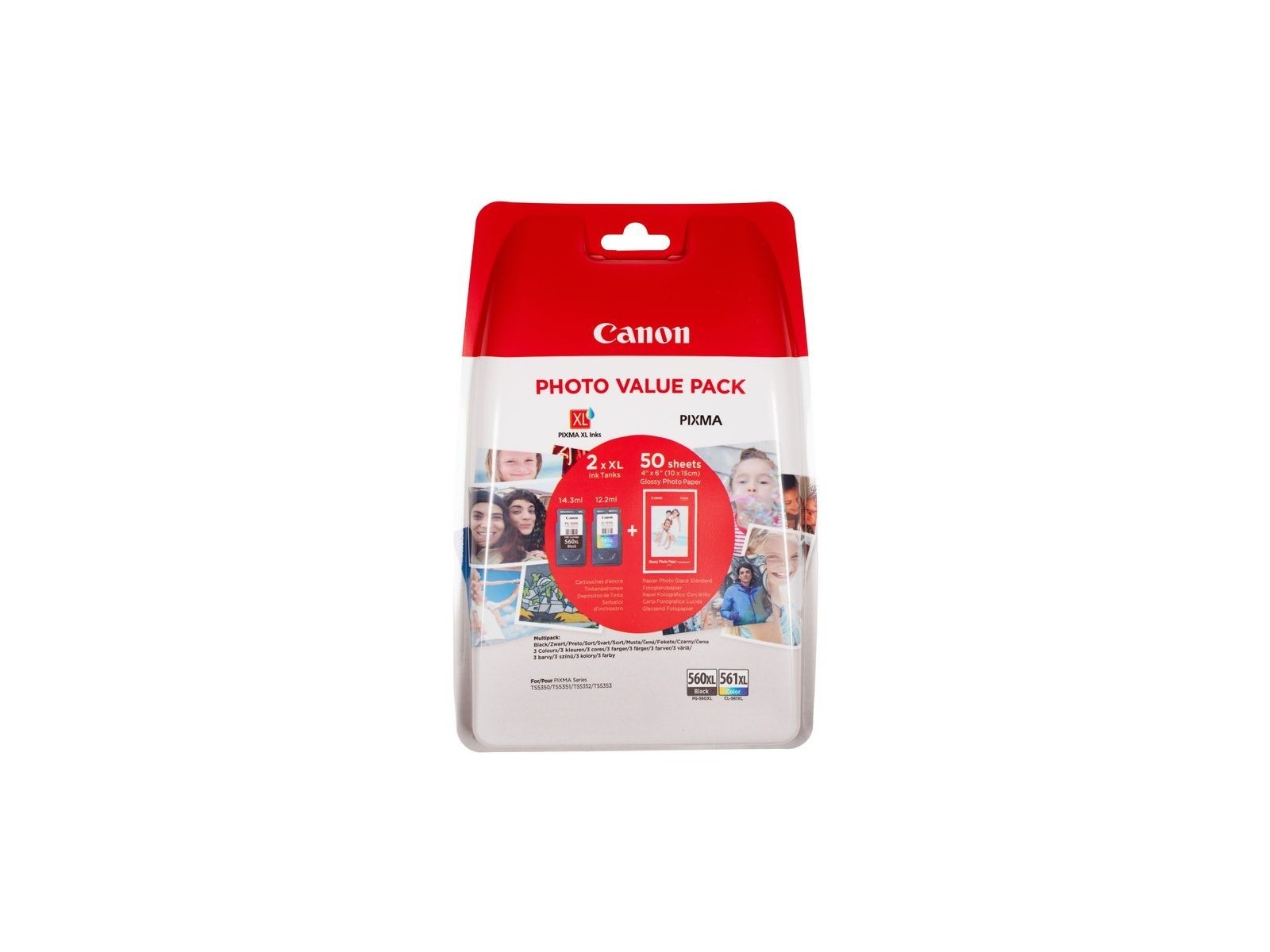 3712C004 Canon Pg-560Xl Black And Cl-561Xl Colour Ink Cartridge + Photo Paper Value Pack 3712C004 Canon Pg-560Xl Black And Cl-561Xl Colour Ink Cartridge + Photo Paper Value Pack
