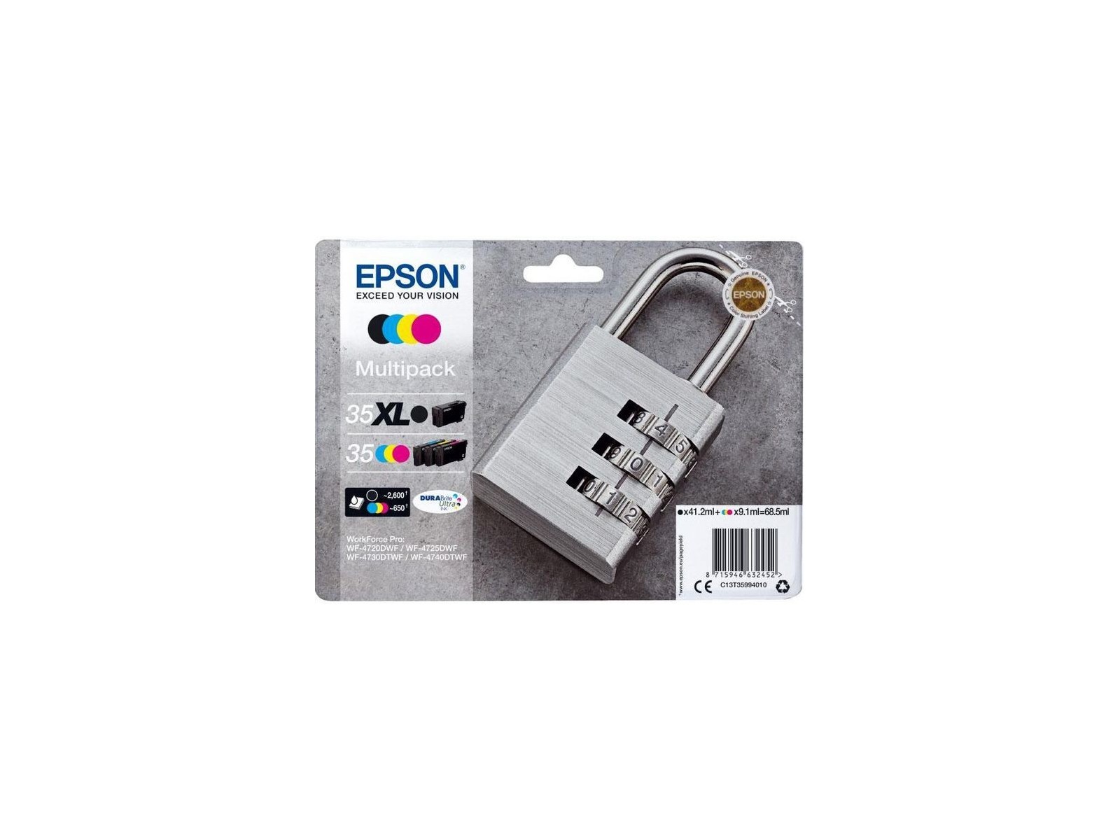 C13T35994020 Epson Padlock 35Xl Ink Cartridge 1 Pc(S) Original High (Xl) Yield Black, Cyan, Magenta, Yellow C13T35994020 Epson Padlock 35Xl Ink Cartridge 1 Pc(S) Original High (Xl) Yield Black, Cyan, Magenta, Yellow