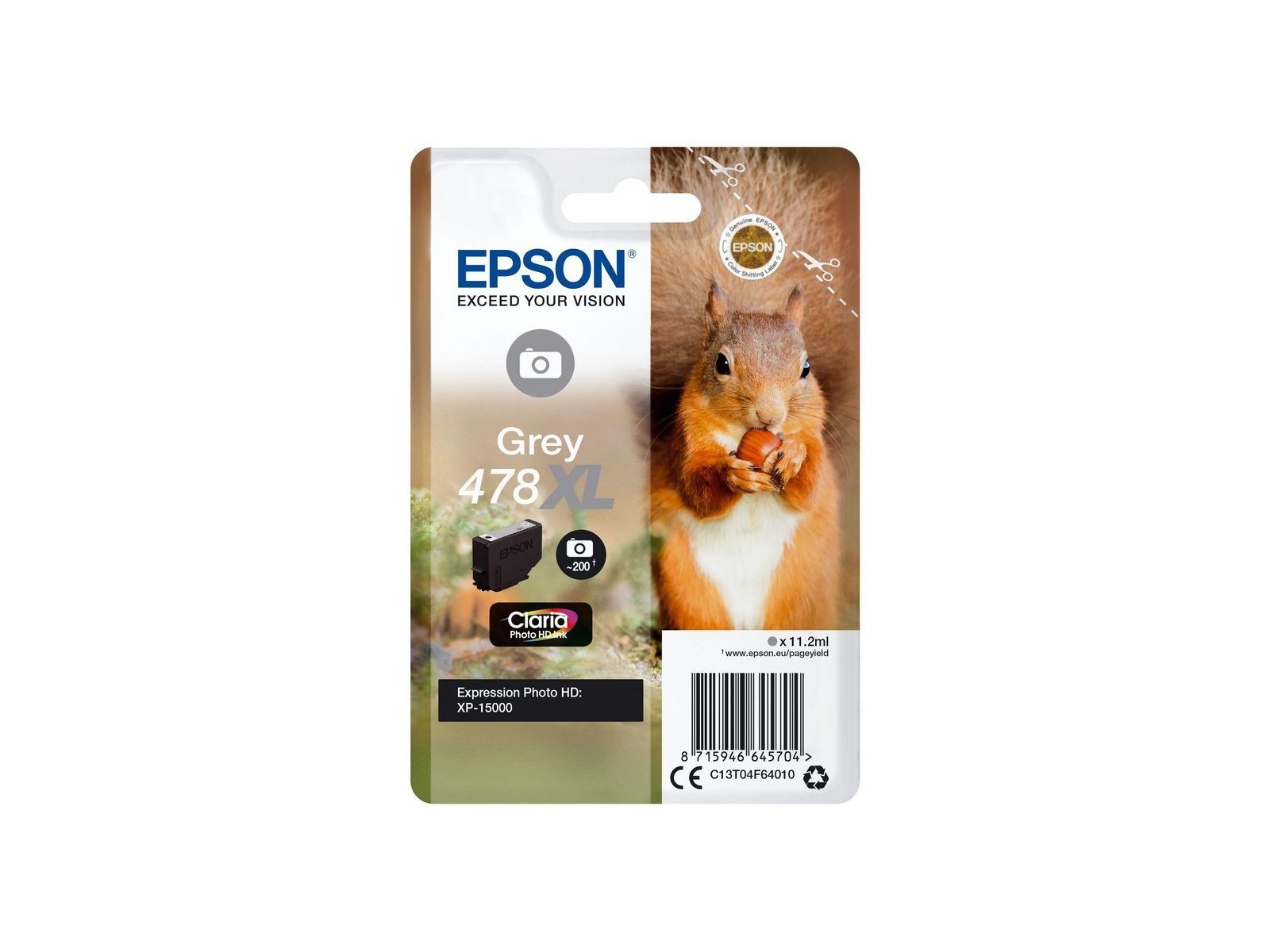 C13T04F64020 Epson Squirrel Singlepack Grey 478Xl Claria Photo Hd Ink C13T04F64020 Epson Squirrel Singlepack Grey 478Xl Claria Photo Hd Ink