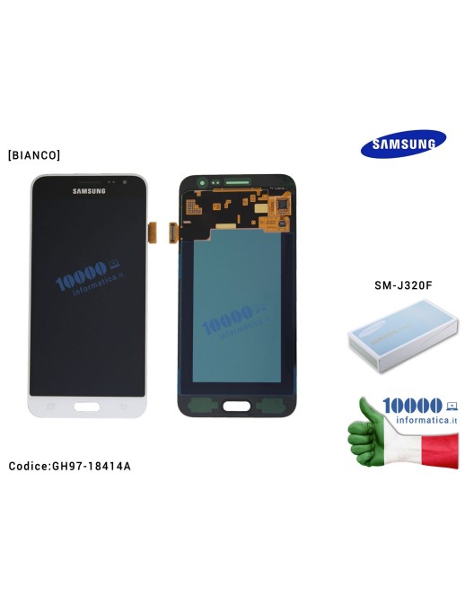GH97-18414A Display LCD con Vetro Touch Screen SAMSUNG Galaxy J3 2016 SM-J320F J320 (BIANCO)