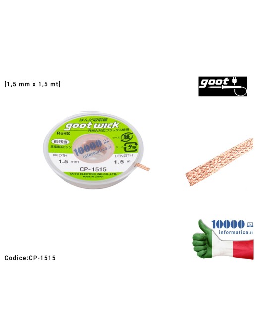 CP-1515 Treccia Dissaldante in Rame GOOT WICK CP-1515 [1,5mm x 1,5m] Trecciola Assorbi Stagno Desoldering Wire