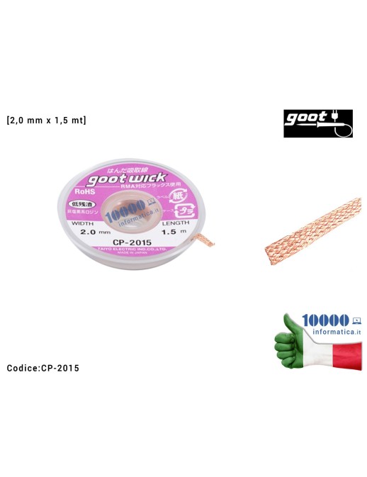CP-2015 Treccia Dissaldante in Rame GOOT WICK CP-2015 [2,0mm x 1,5m] Trecciola Assorbi Stagno Desoldering Wire