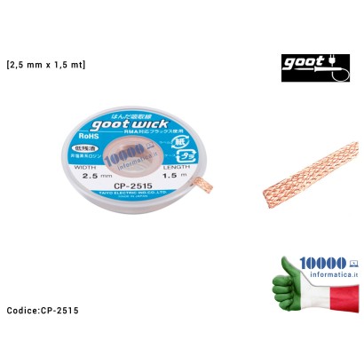CP-2515 Treccia Dissaldante in Rame GOOT WICK CP-2515 [2,5mm x 1,5m] Trecciola Assorbi Stagno Desoldering Wire