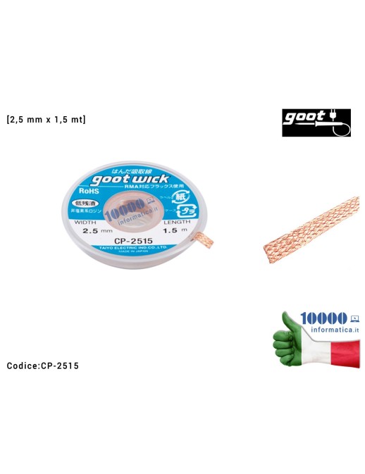 CP-2515 Treccia Dissaldante in Rame GOOT WICK CP-2515 [2,5mm x 1,5m] Trecciola Assorbi Stagno Desoldering Wire