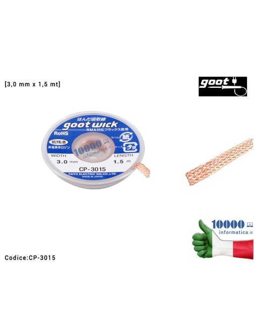 CP-3015 Treccia Dissaldante in Rame GOOT WICK CP-3015 [3,0mm x 1,5m] Trecciola Assorbi Stagno Desoldering Wire